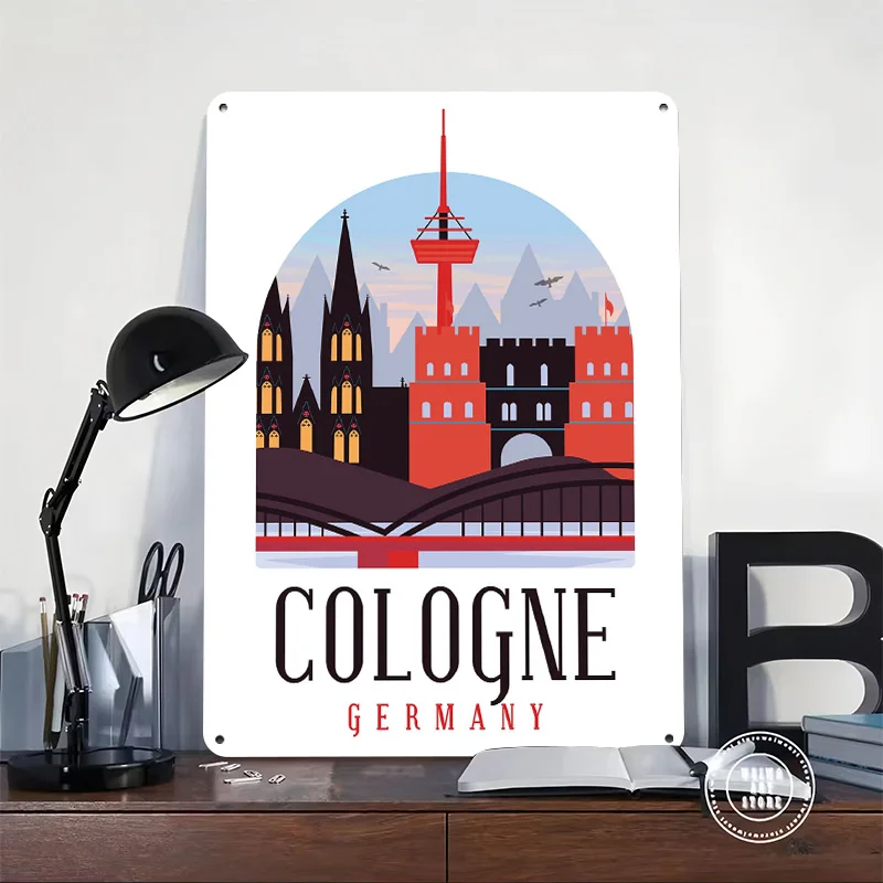 Cologne Germany Personalized 3D Textured Metal Poster Wall Art Tinplate Sign for Home Decor Room Accessories Bedroom Decorations