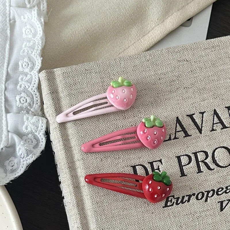 3pcs/set Cute Cartoon Strawberry BB Clip for Side Bangs Ins Style Girly Fruit Hair Clip Pink Kawaii Snap Clips for Kids Girls