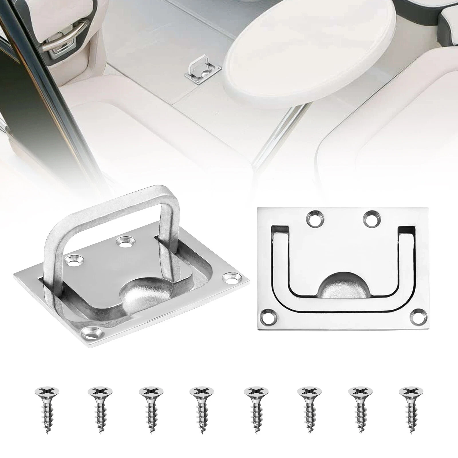 Marine Grade 316 Stainless Steel Foldable Boat Hatch Pull Handle, Recessed 7.5x5.5cm Locker Handle with Screws for Yacht Cabinet