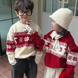 Girls Boys Sweater 2024 Winter Korean Knitted Top Children Thickened Simple Casual Fashion Sweater Clothes Korean Simple Style