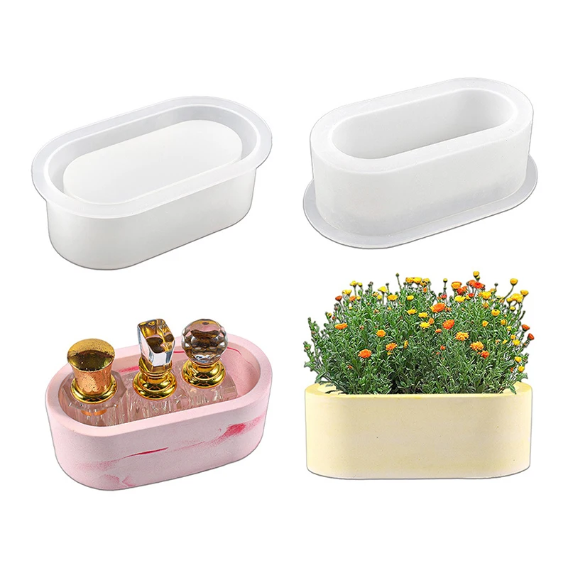 Rectangular Storage Box Silicone Mold DIY Crystal Epoxy Glue Elliptical Succulent Flower Pot Gypsum Cement Mould