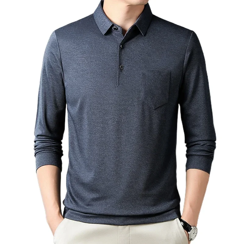 Men\'s Polo New Business Casual Polo Shirt Pocket Solid Color Men\'s Top and Comfortable tops