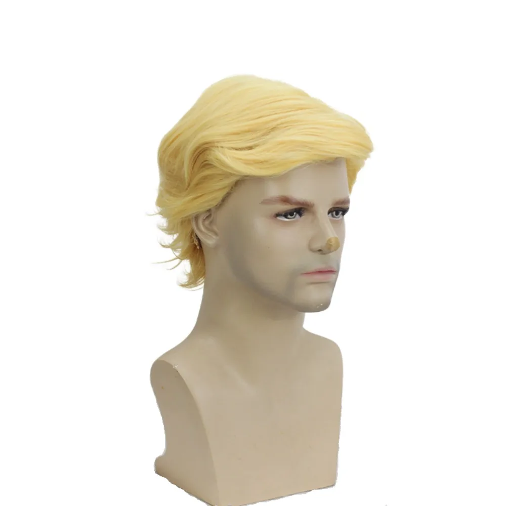 Peluca de cosplay de pelo corto dorado Donald para hombres y mujeres, ideal para fiestas de disfraces y eventos de cosplay