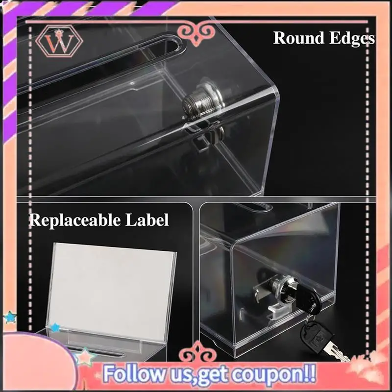 

Upgraded 4 Pack Acrylic Donation Box With Lock, Clear Ballot Box With Sign Holder, Suggestion Box For Fundraising