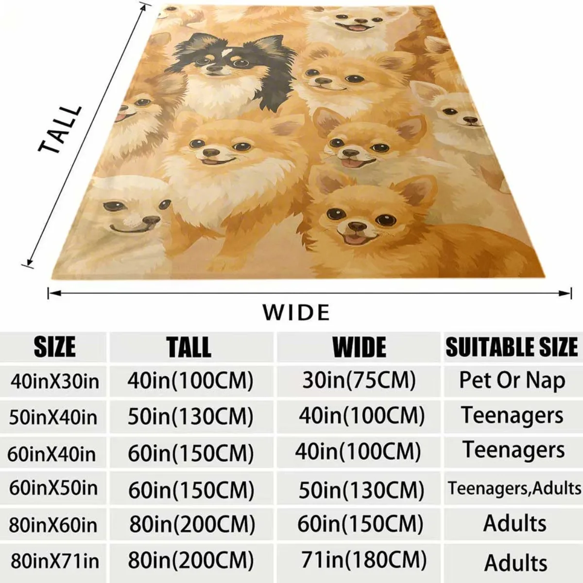 Various Lovely Chihuahua Puppy Pet Image All Over Print Flannel Blanket Light Cover Living Room Couch Household Warm Rest Use