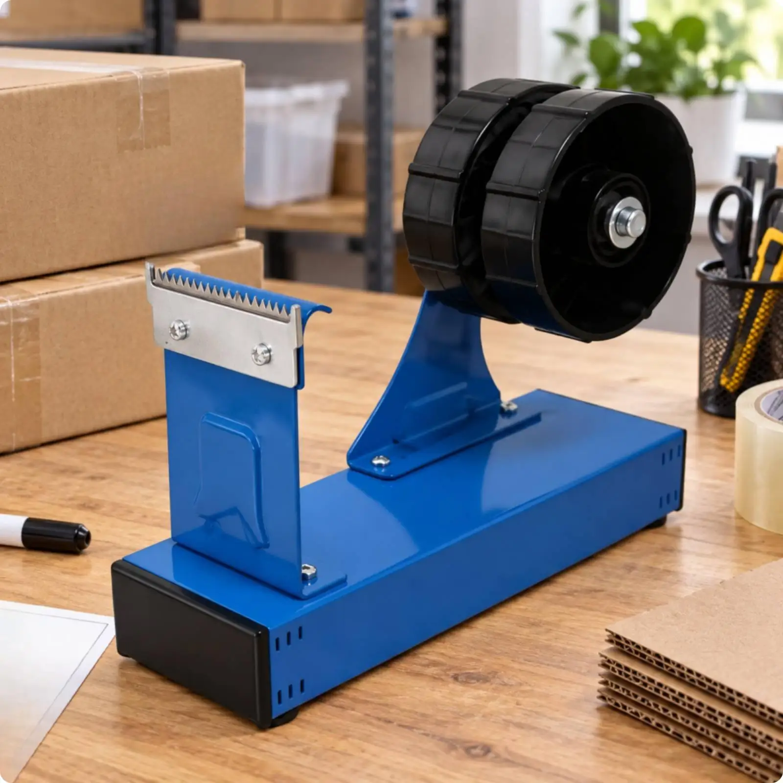 desktop-packing-tape-dispenser-for-warehouse-use-with-metal-twin-roller-holders-and-non-slip-firm-base