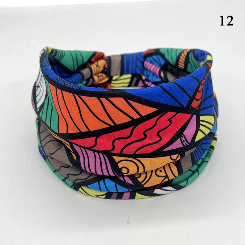 Women Yoga Turban Knot Headwrap Hair Accessories Cotton Stretch Wide Hairbands Bandana African Pattern Print Headband