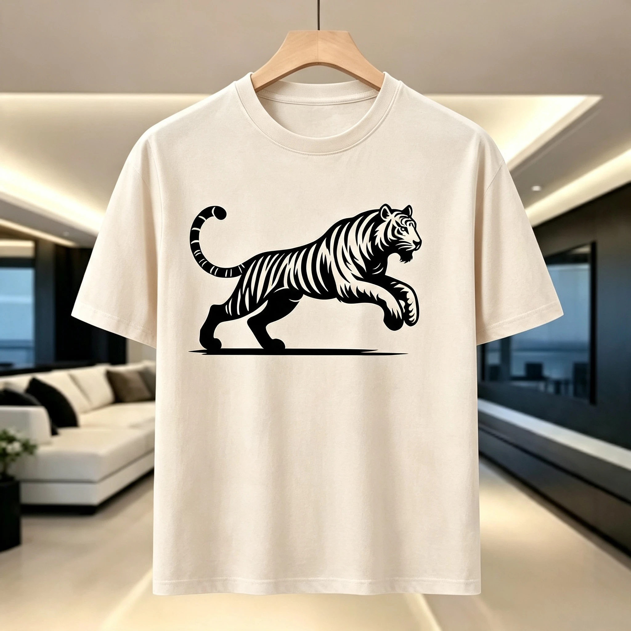 Tiger Silhouette Graphic T-shirt Men Women Wild Animal Print Short Sleeve Casual Streetwear Tops
