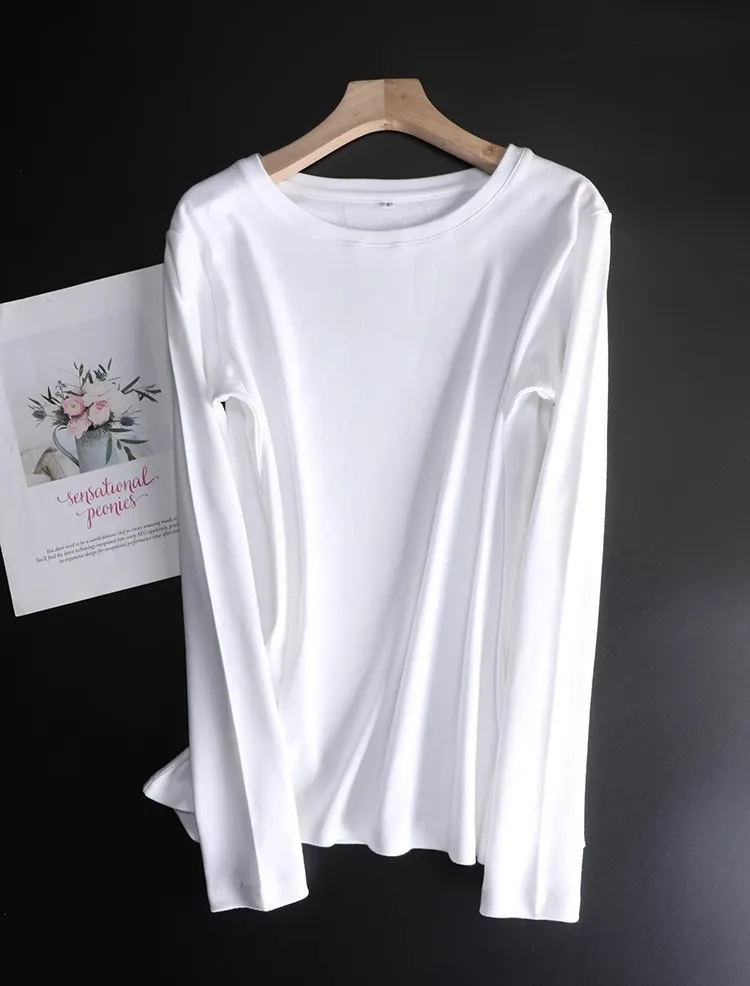 Thickened Pure Cotton Round Neck Long Sleeve T-Shirt for Women in Spring & Fall/Thickened Pure Cotton Round Neck Long Sleeve T-Shirt for Women in Spring & Fall