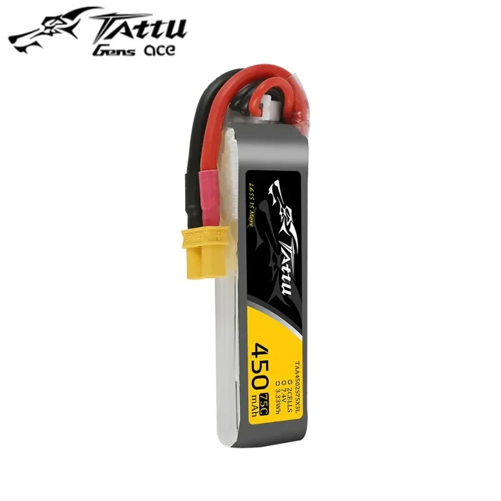 Ace Tattu Lipo Battery 7.4V 7.6V 450mAh 2S 3S 4S 75C with XT30 Plug Long Size RC Batteries for RC FPV Racing Drone