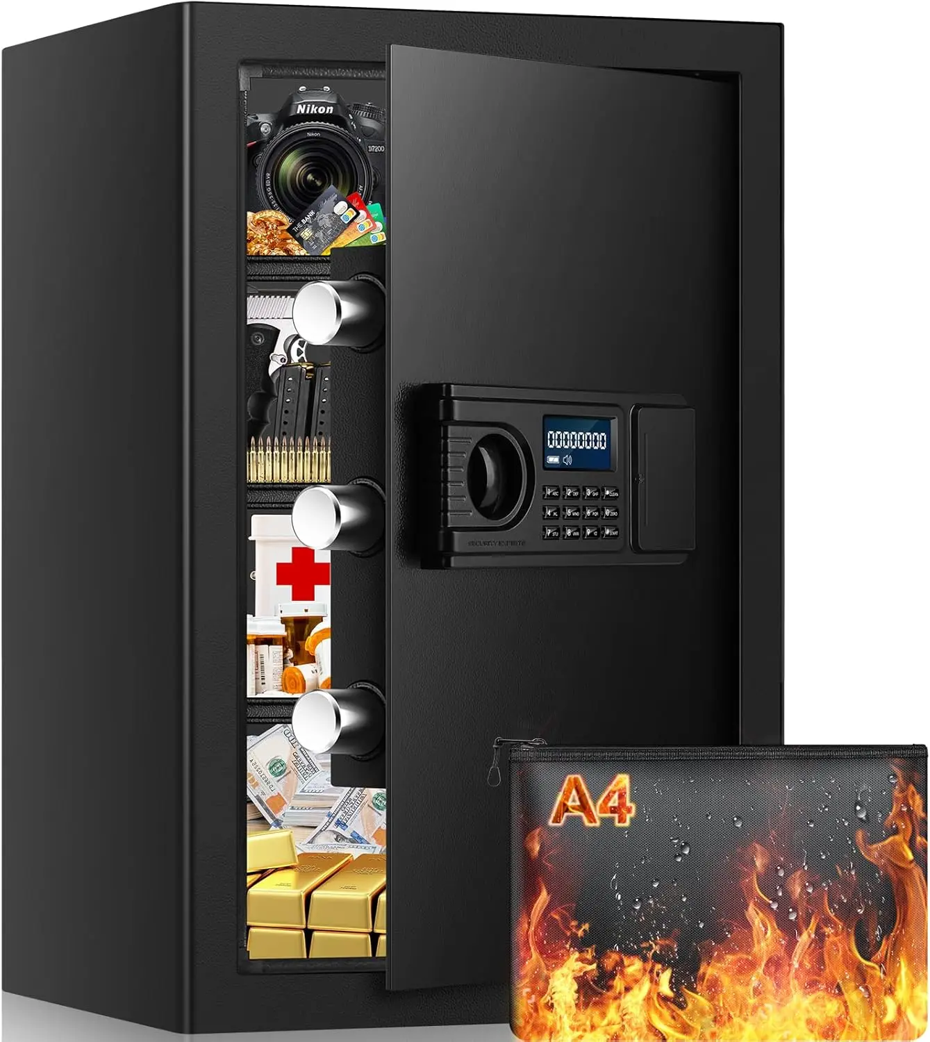 3.8 Cu ft Extra Large Safe Box Fireproof Waterproof, Security Home Safe with Fireproof Bag, LCD Digital Keypad Key Lock