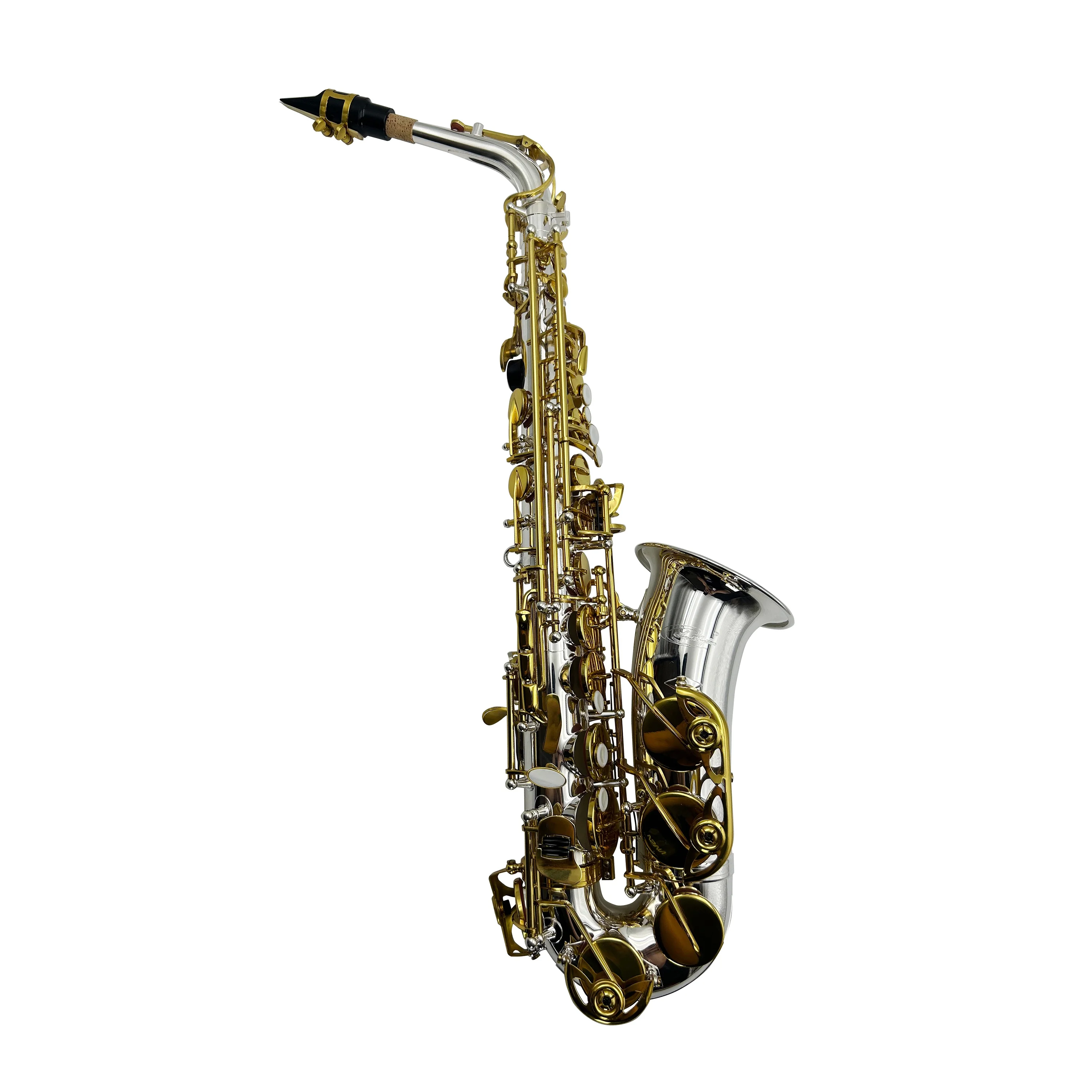 Brass Alto Saxophone EB Silver Tone Gold Keys Adjustable Foldable Wind Instrument Includes Accessories [Customization Required]
