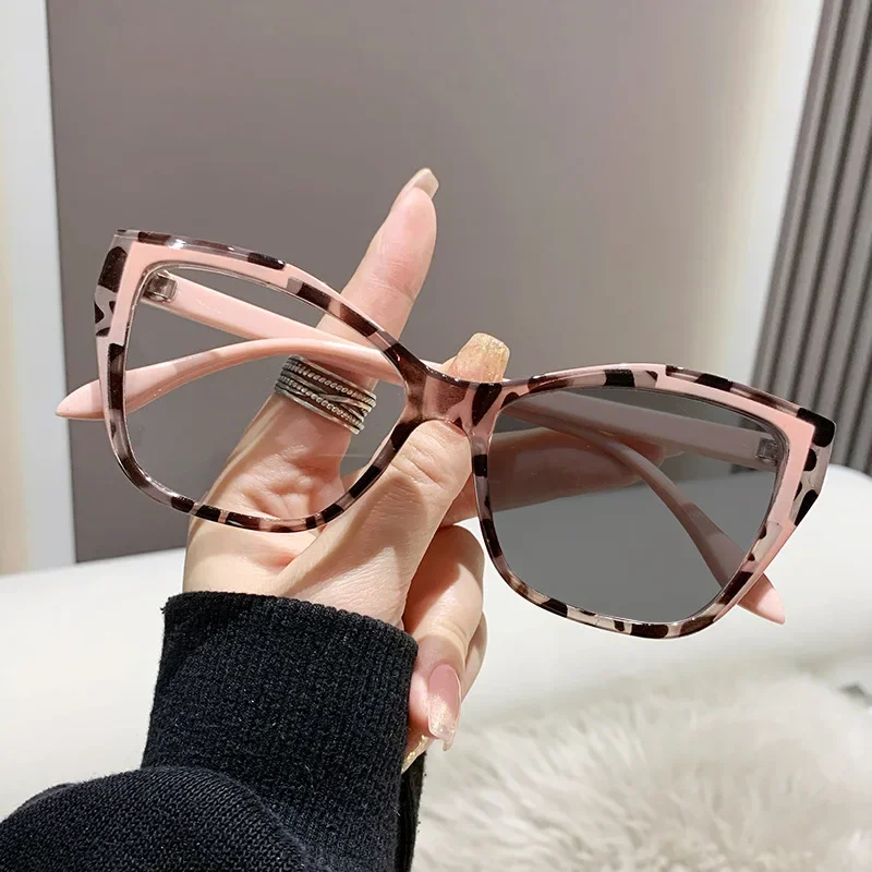 Elegant Ladies' Color Changing Cat Eyes Anti Blue Light Glasses with Fashionable Color Block Design and Flat Lens image 2