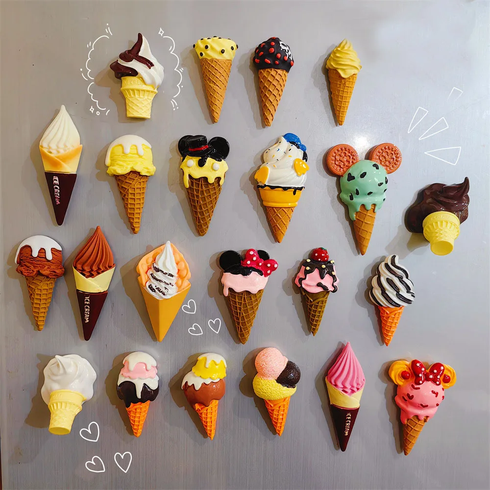 3D Ice Cream Cone Fridge Magnet Resin Simulation Food Magnetic Photo Message Note Sticker Home Kitchen Decor Kids Toys Gifts