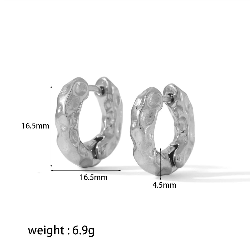 18K Gold-Plated Stainless Steel  Trendy Vintage Gold Color Geometric Irregular Hammered Hoop Earrings For Women