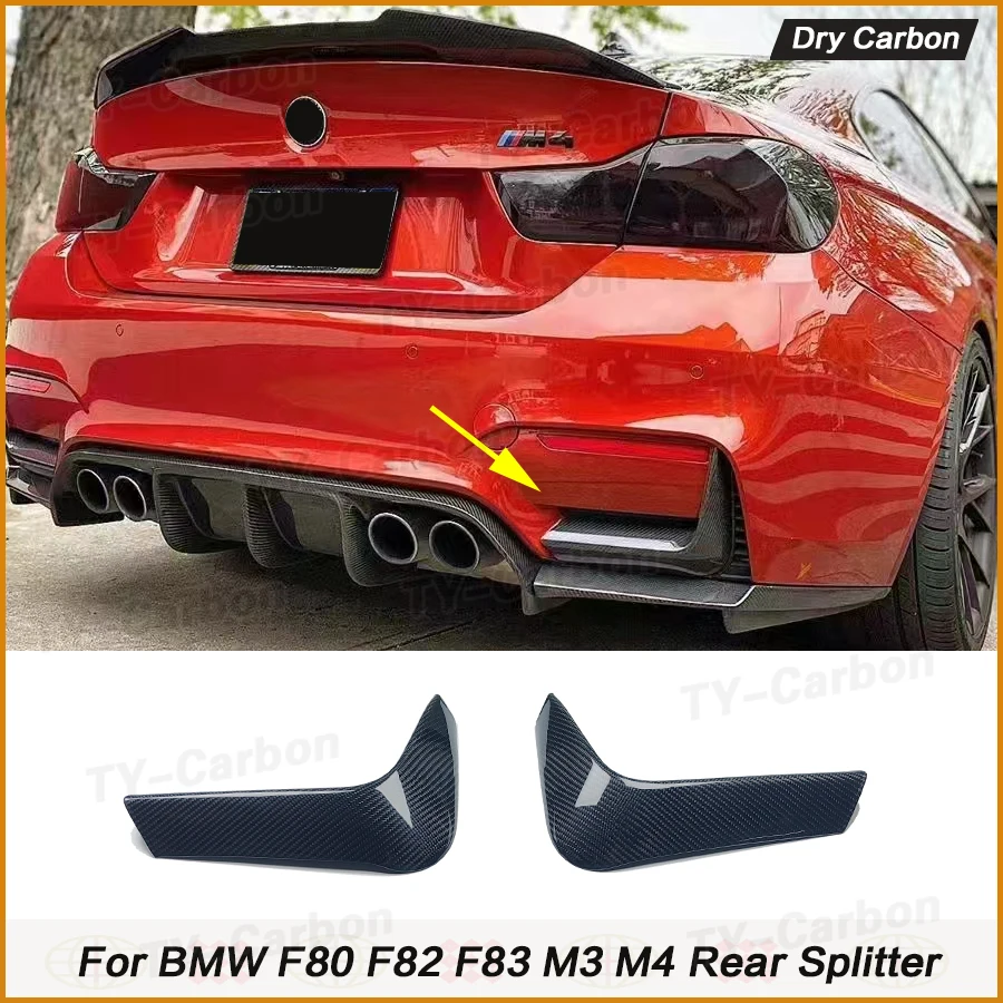 

2Pcs Dry Carbon Fiber Rear Bumper Lip Spoiler Splitters For BMW F80 F82 F83 M3 M4 2014 - 2019 Car Styling Splitter Flap Cupwings