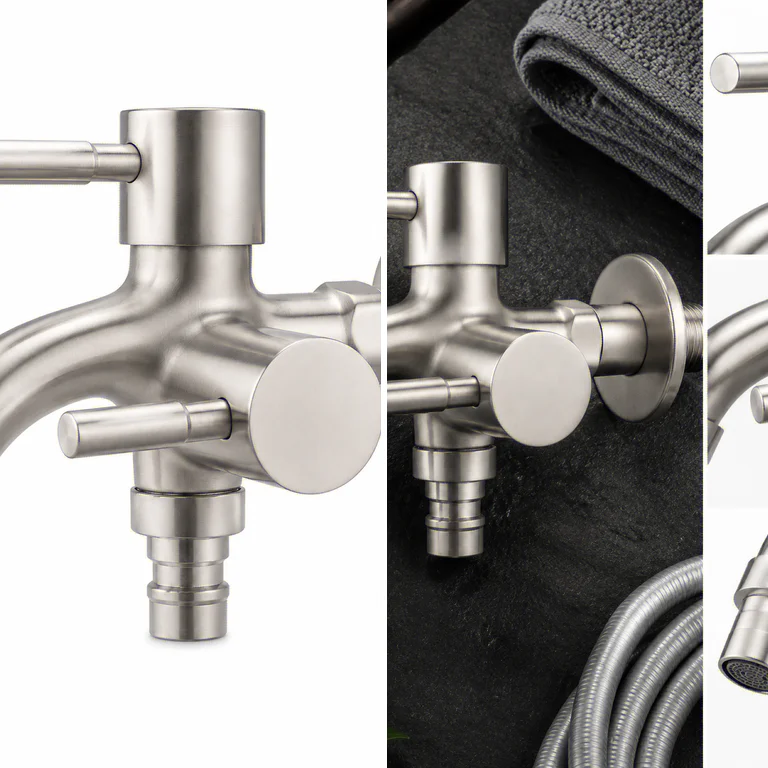 HTMCK 304 Stainless Steel Faucet Lengthened One into Two out Multi-Function Double-Outlet Washing Machine Faucet