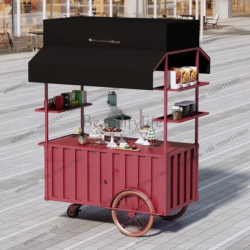 Night Market Stall Special Cart Movable Market Stall Snack Street Stall Iron Art Flower Cart
