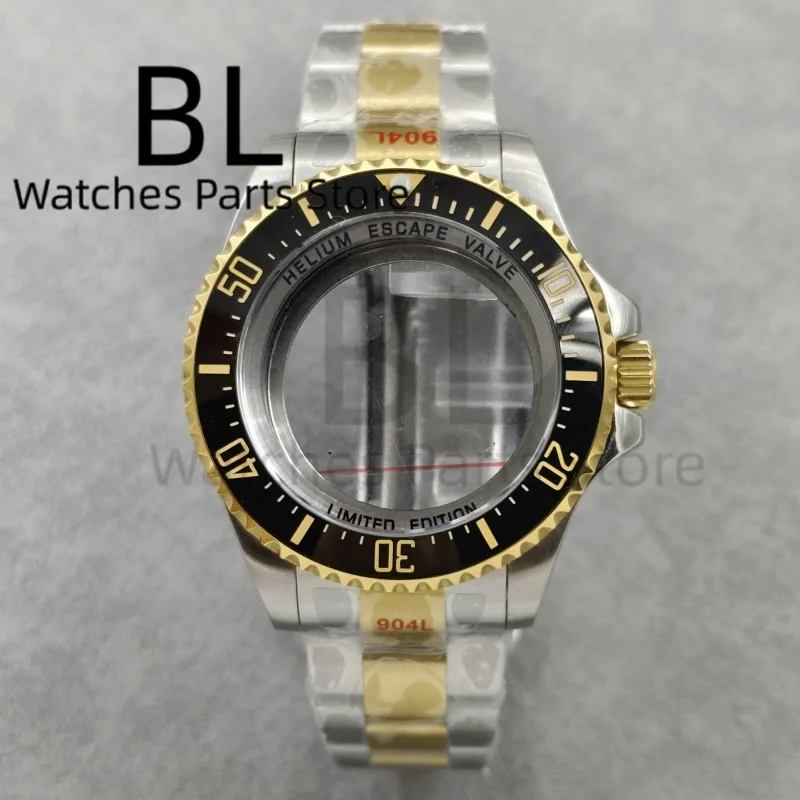 BLIGER 43MM Two Tone Silver Gold SEA Homage Big Watch Case With Bracelet Sapphire Glass Fit NH34NH35 Miyota ETA PT5000 Movement