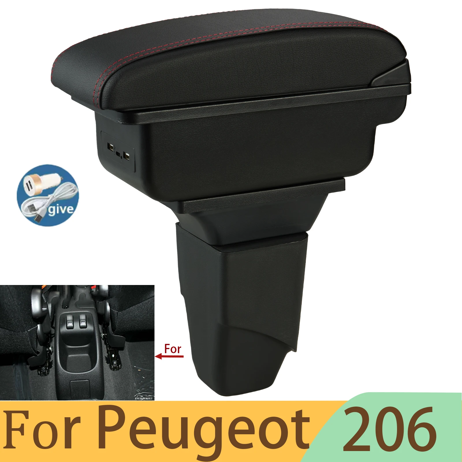 Für PEUGEOT 206 Armlehne Innenausstattung 2017 Auto-Armlehnenbox Nachrüstteile Aufbewahrungsbox Auto-Zubehör Interieur
