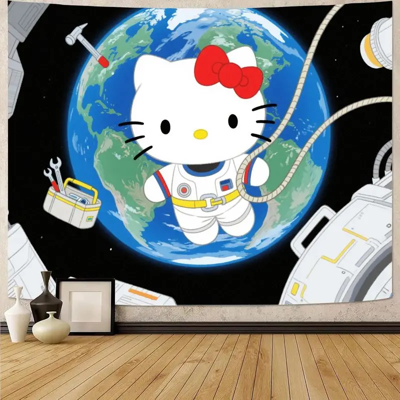 

1 шт. Sanrio Hello Kitty астронавт космический гобелен, милый настенный художественный декор «Вселенная Земля», подвеска из полиэстера для спальни, гостиной G