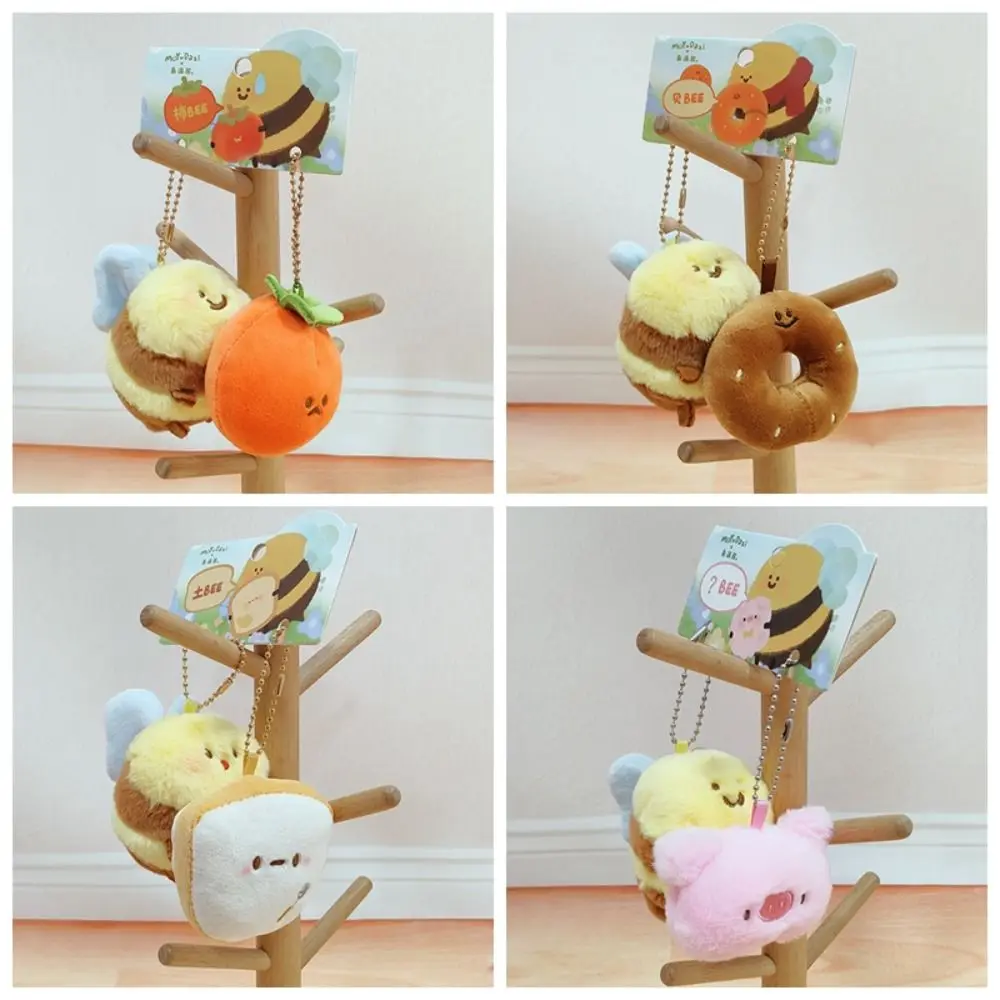 Stuffed Animal Cai Bee Plush Couple Keyring Funny Cute Magnetic Pendant Cartoon Kawaii Stuffed Bee Doll Gift for Friends