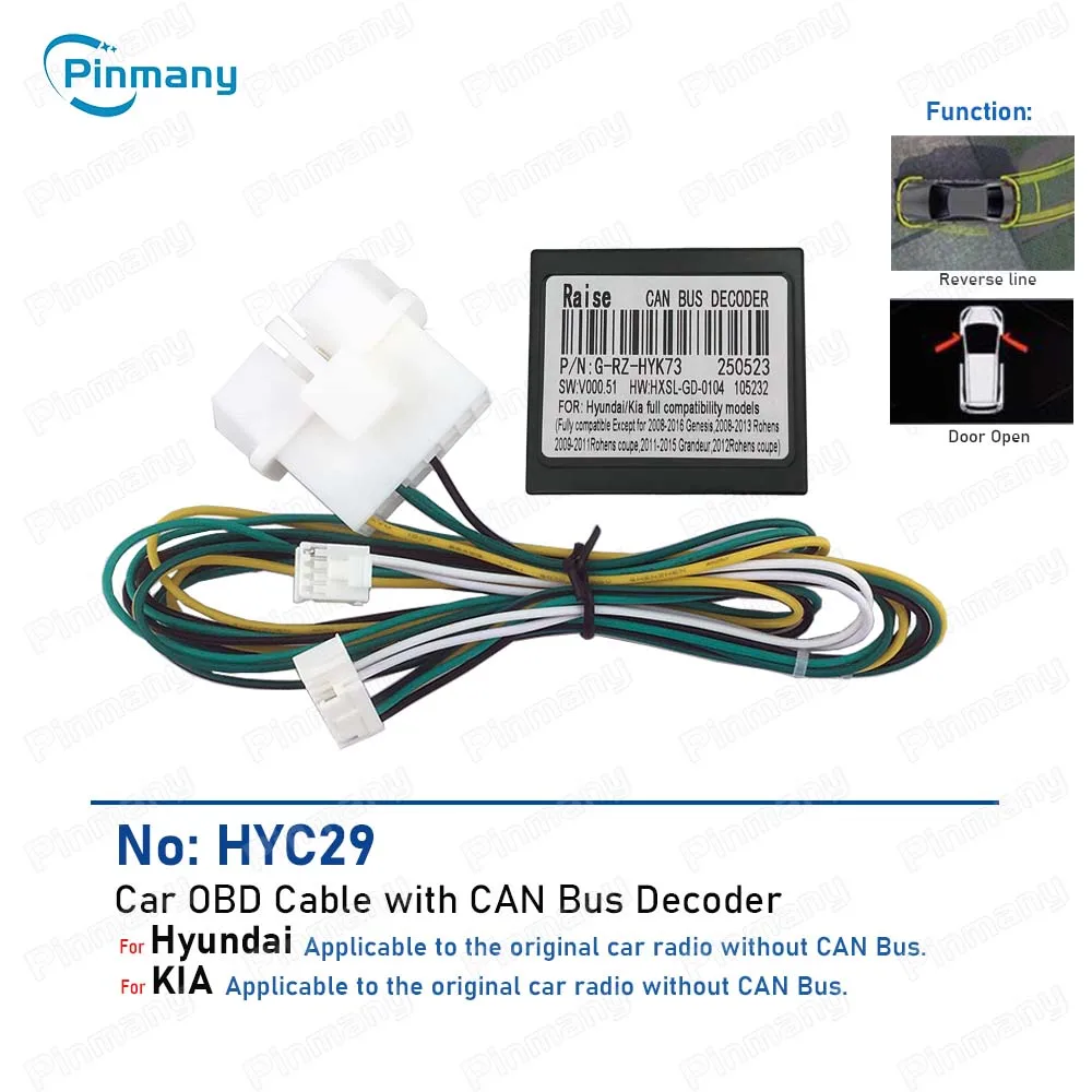 Car OBD Cable Connector HYC29 with CAN Bus Decoder for Hyundai IX25 IX35 I40 Tucson Elantra Sonata8 Mistra for KIA KX1 K3 K5
