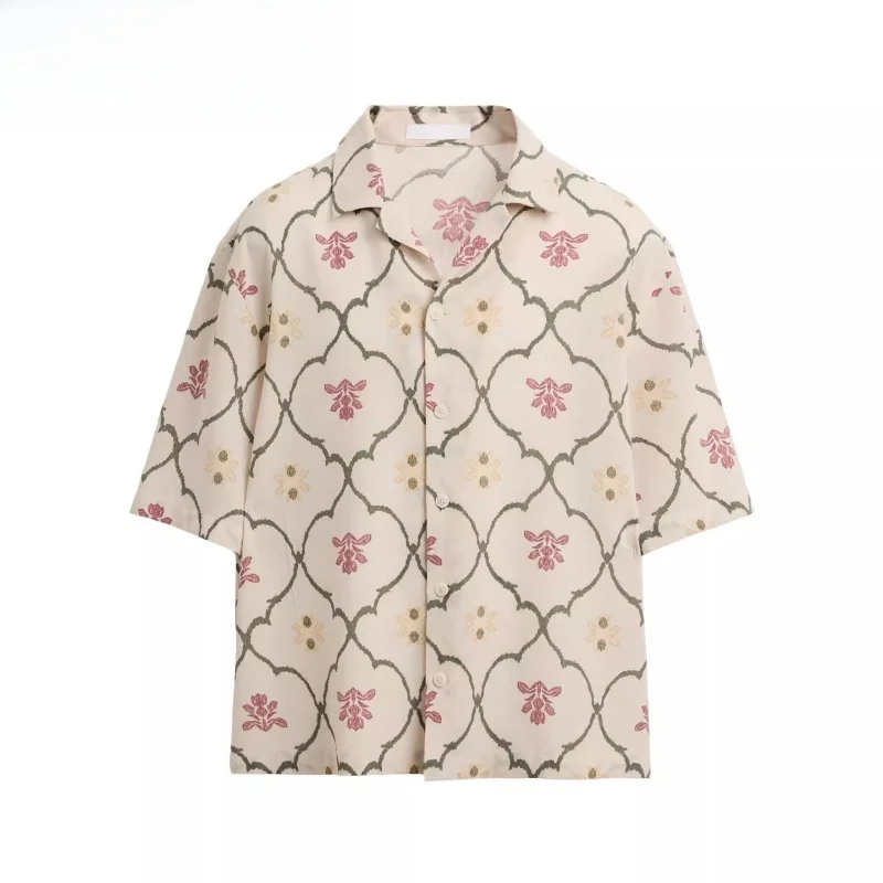 

Новые летние мужские свободные ромбовидные узоры с принтом irt в стиле ретро, повседневный воротник ort Sve Regular Fit Youth Faion