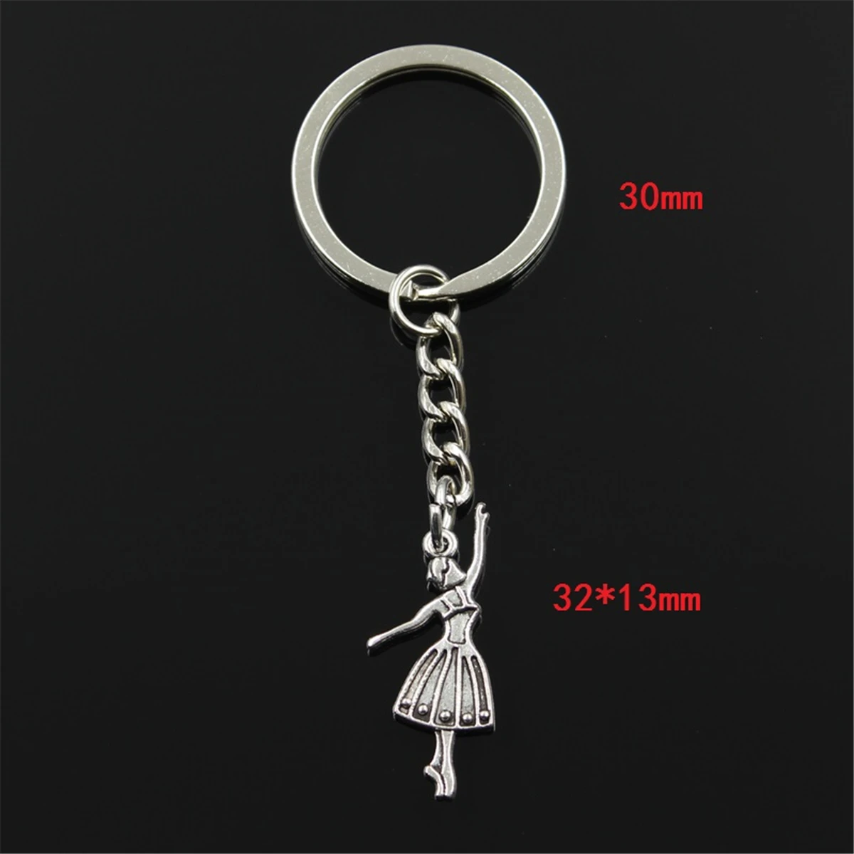 Fashion Keychain 32x13mm Ballet Dancer Girl Silver Color Pendants DIY Men Jewelry Car Key Chain Ring Holder Souvenir For Gift