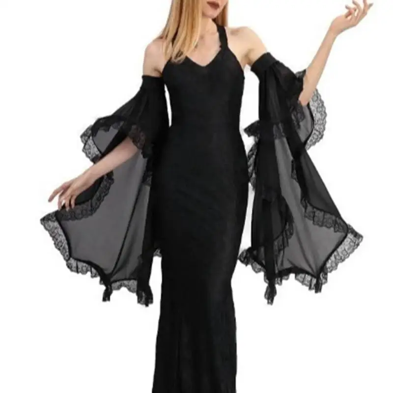 

652F Готические длинные тюлевые перчатки со съемными рукавами в викторианском стиле, прозрачные сетчатые нарукавники