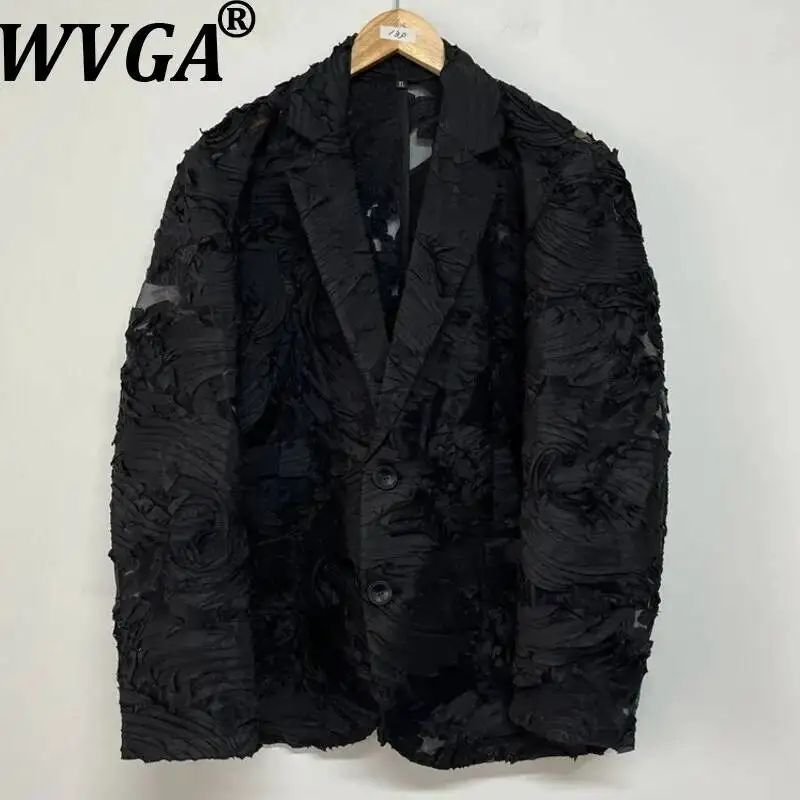 

Новый мужской блейзер WVGA с объемным цветочным узором, прозрачный, премиум-класса, нишевый, шикарный, повседневный, с отложным воротником, W22786
