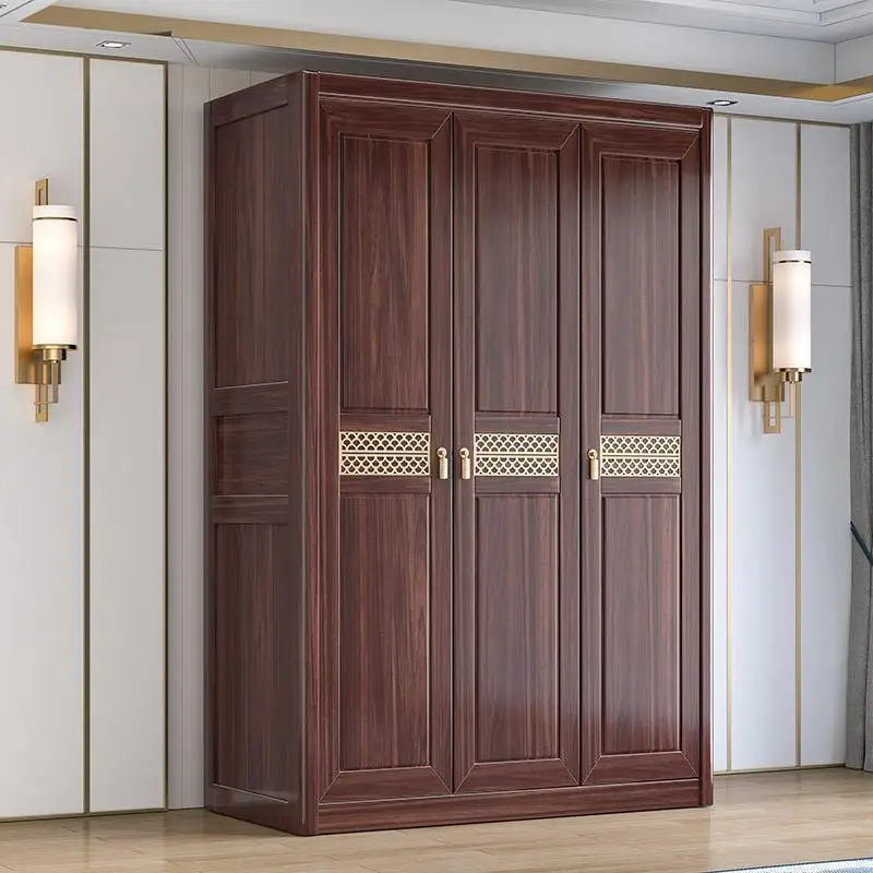 Solid wood ebony wood wardrobe three four five doors modern simple wardrobe bedroom storage locker direct sales