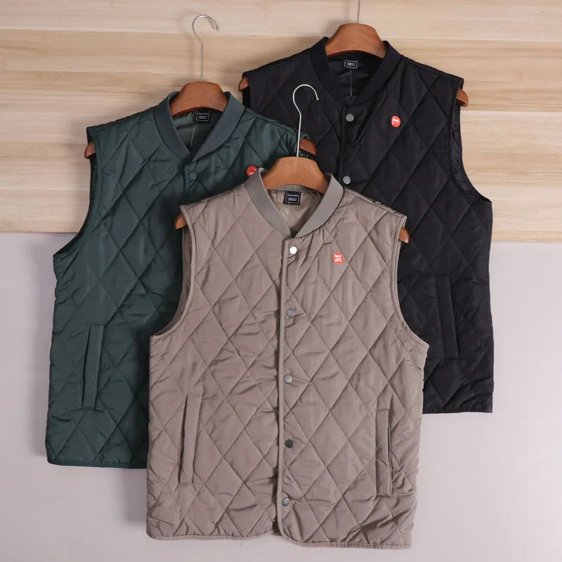 

Мужской модный теплый хлопковый жилет с ромбовидным узором, уличная спецодежда, однотонный зимний сезонный жилет с воротником-стойкой