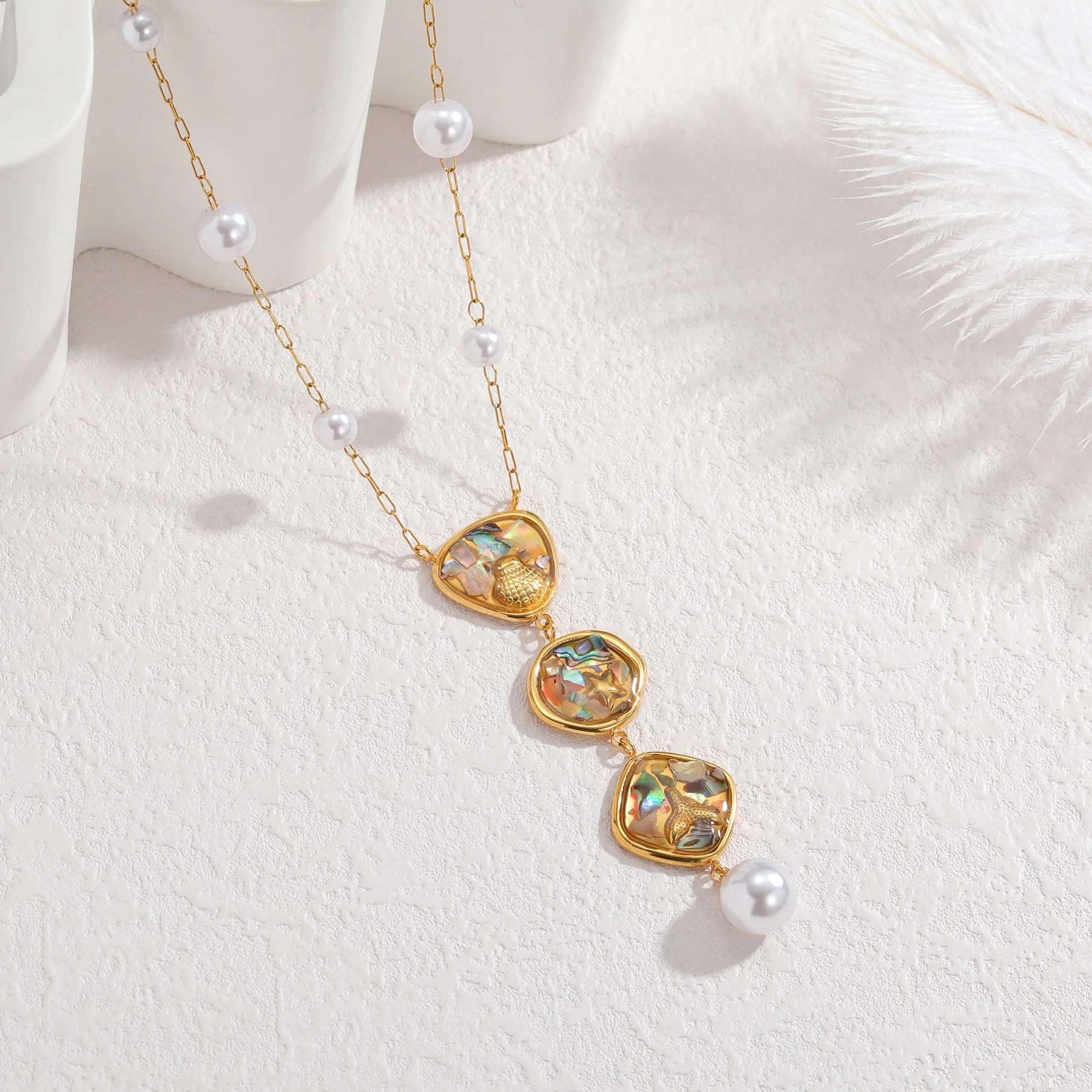 Fashion Abalone Shell Necklaces Rings Earrings Bracelet Jewelry Set For Women Stainless Steel Ocean Series Summer Jewelry  Gifts - view 5