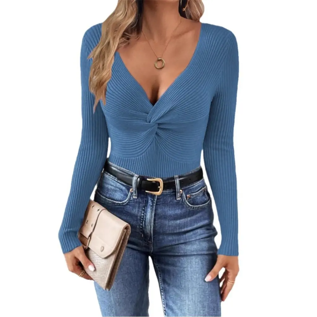 

Women's V-Neck Knitted Sweater Pullover European And American Style Top Independent Station Fashion for Ladies
