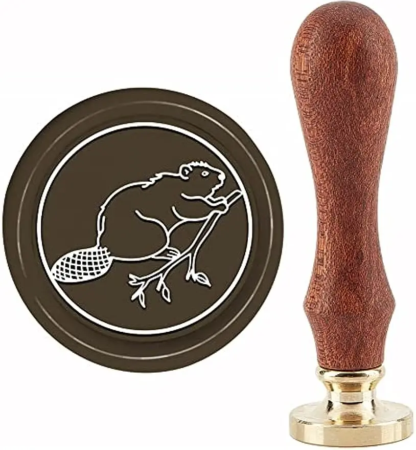 1PC Beaver Wax Seal Stamp Branch Sealing Wax Stamps Animal 30mm Retro Vintage Removable Brass Stamp Head with Wood Handle