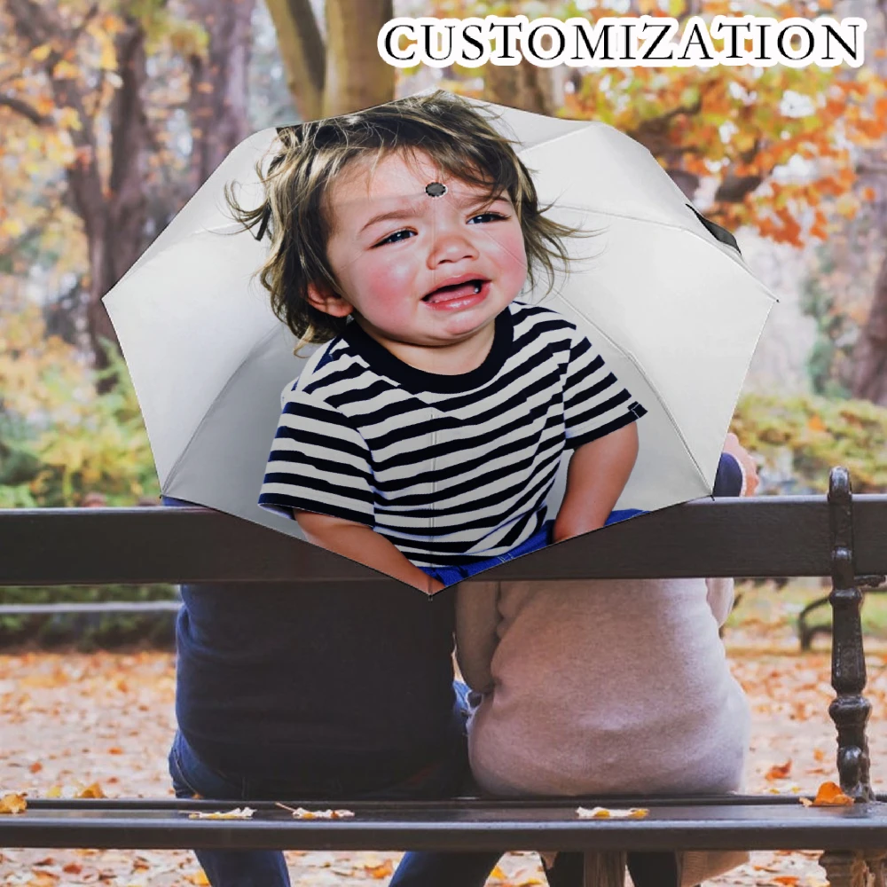 Custom Print Folding Umbrella, Personalized Pattern Photo Customized Compact Travel Umbrella, Windproof Water Repellent UPF50+