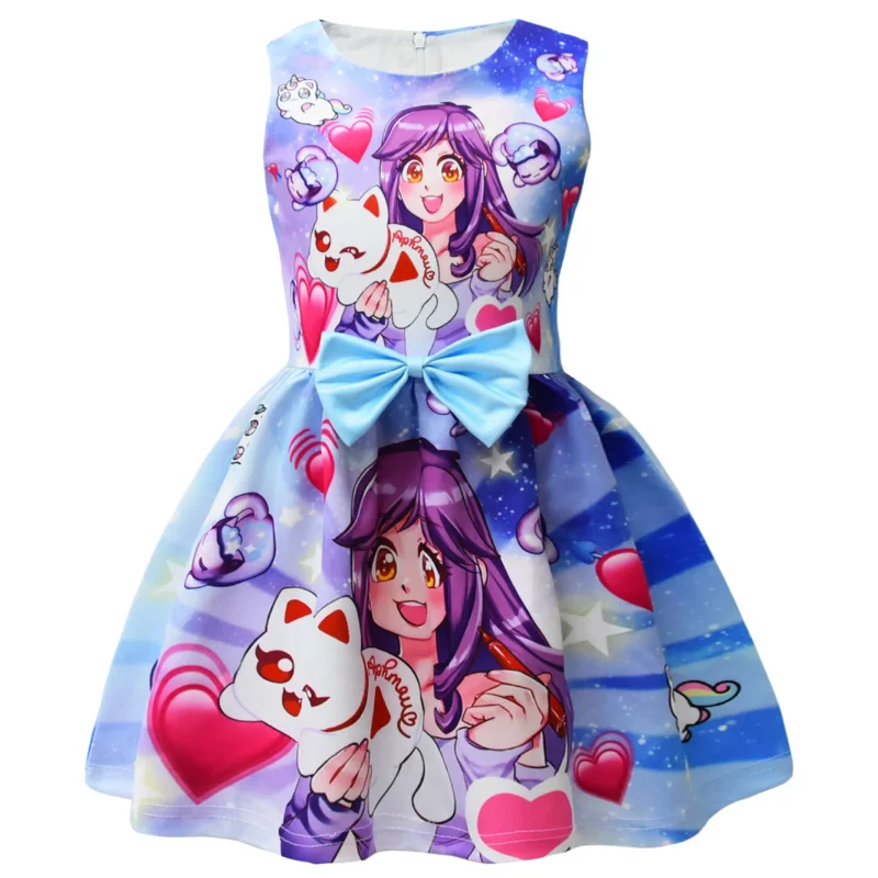 Spel Aphmau Print Baby Meisjes Giselle Cosplay Prinsessenjurk Kids Verjaardag Kerstfeest Kostuum Zomer Kleding Strik Zonnejurk