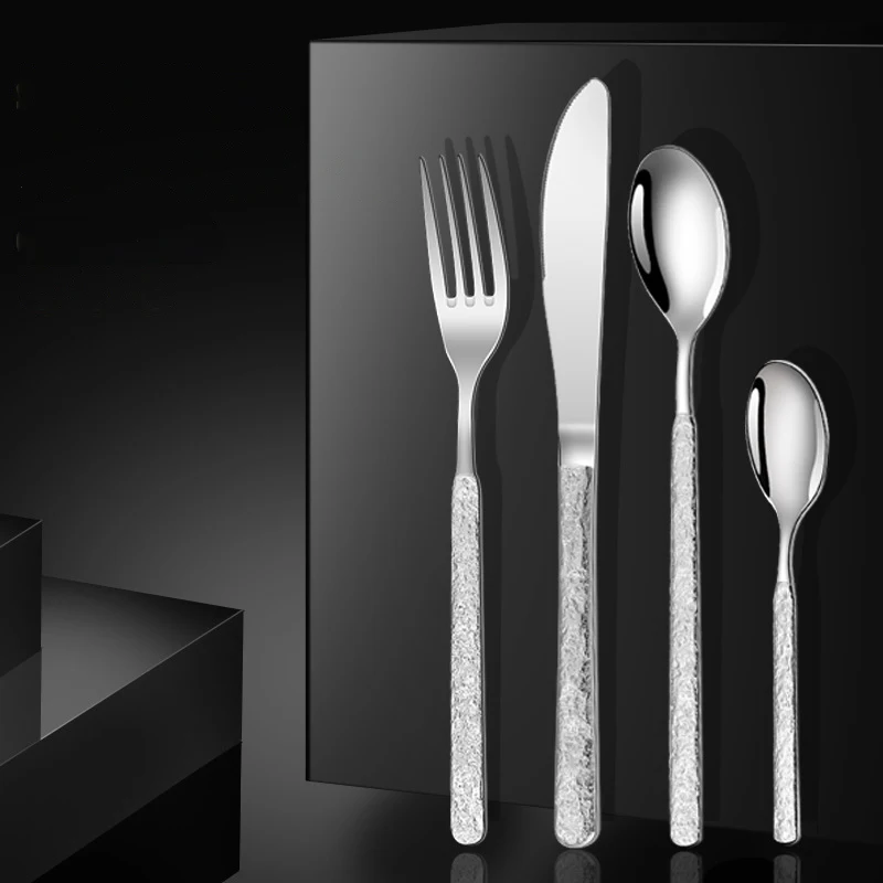 

Stainless Steel Hammer Pattern Western Tableware, Knife and Fork Set, High-end Knife, Spoon, Spoon, Restaurant, Home, 304, 7Pcs