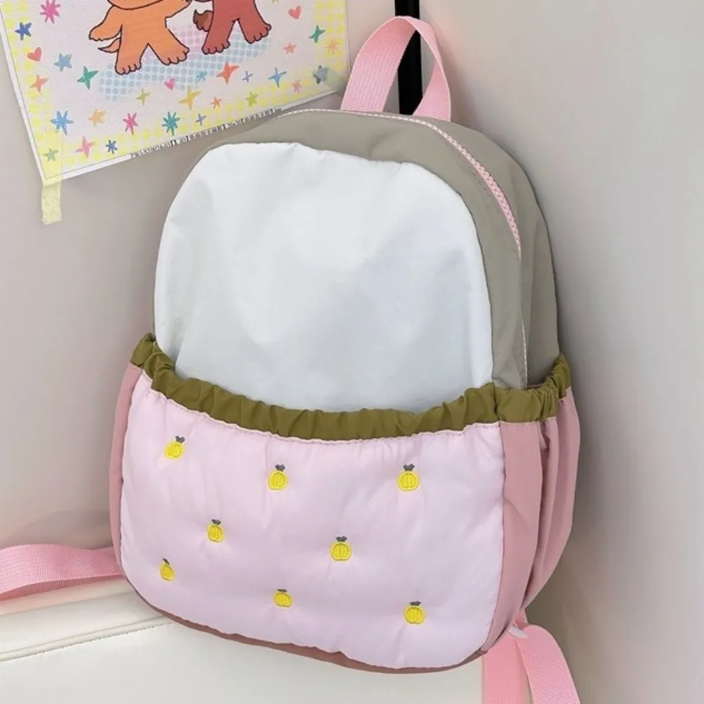 Portable Nylon Children Backpack Embroidery Fruit Cartoon Daypack Large Capacity Cloth Students School Bag Outdoor