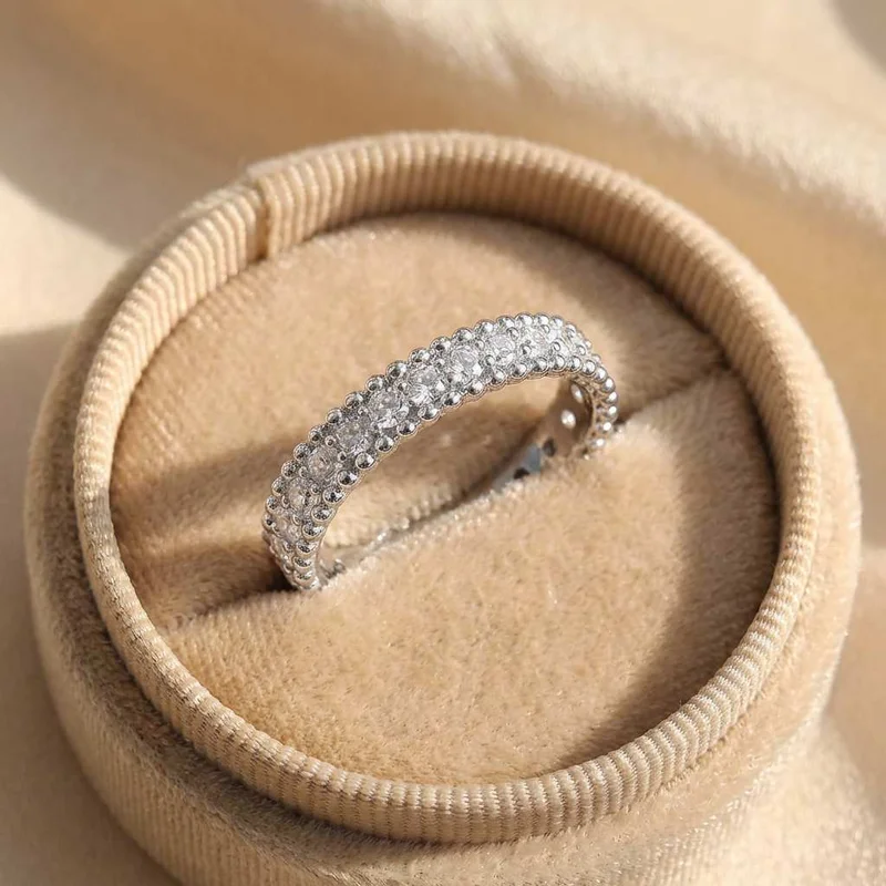 925 Sterling Silver Trendy Simple Rings for Lady Shiny Cubic Zirconia Exquisite Finger Accessories Charms Party Fine Jewelry