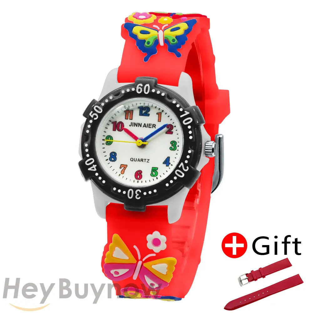 Reloj de cuarzo de dibujos animados de mariposa de Color de esfera giratoria de alta calidad, reloj luminoso de moda para niña linda, reloj para