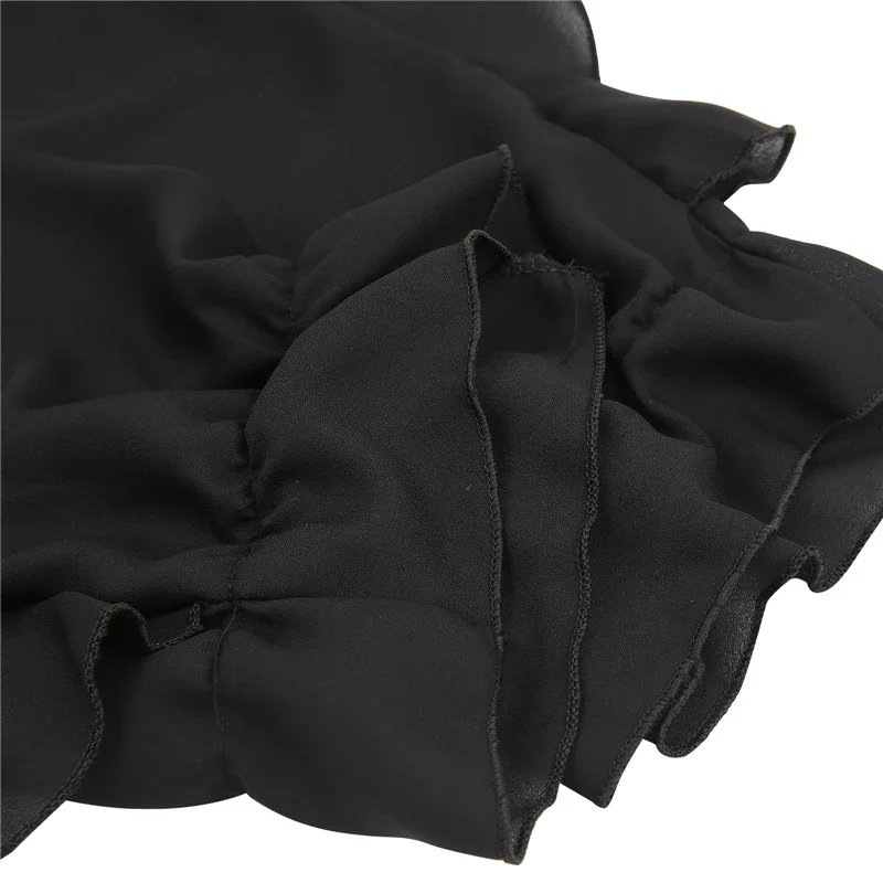 Chemises en mousseline de soie de couleur unie pour femmes, chemisiers amples à volants, col en V, manches longues, hauts féminins, nouvelle collection automne 2024