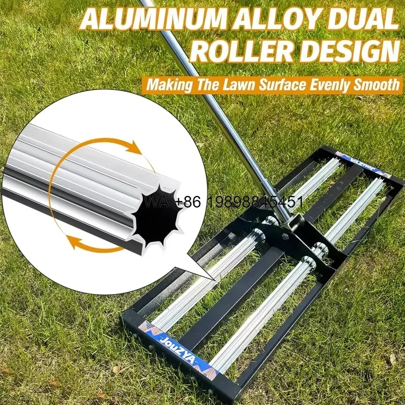 Wmwmnu Heavy Duty Stainless Steel Lawn Leveling Rake with Aluminum Rollers Yard Level Tool for Garden Course Farm Grass