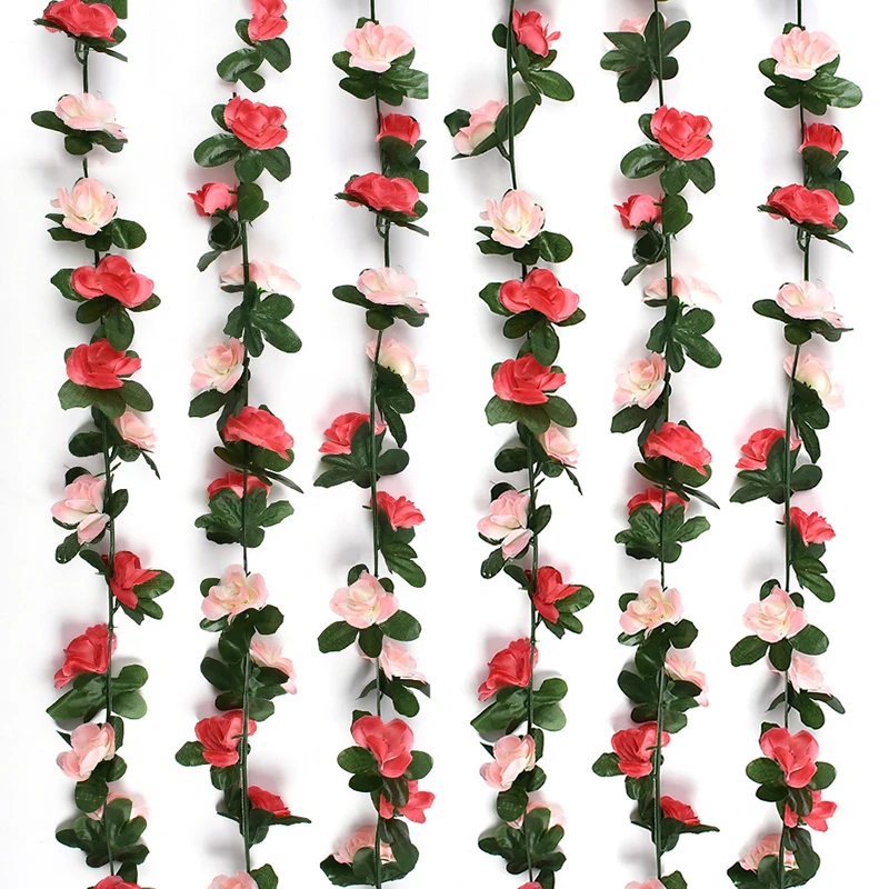 250 cm / 98 inch 45 flowers silk roses wedding decoration ivy vine artificial flowers arched decoration with green leaves wall