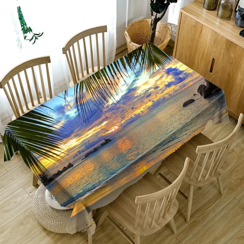 

3D Seascape Pattern Tablecloth Sunset of The Sea Washable Cloth Rectangular and Round Table Cover Wedding Decoration Manteles