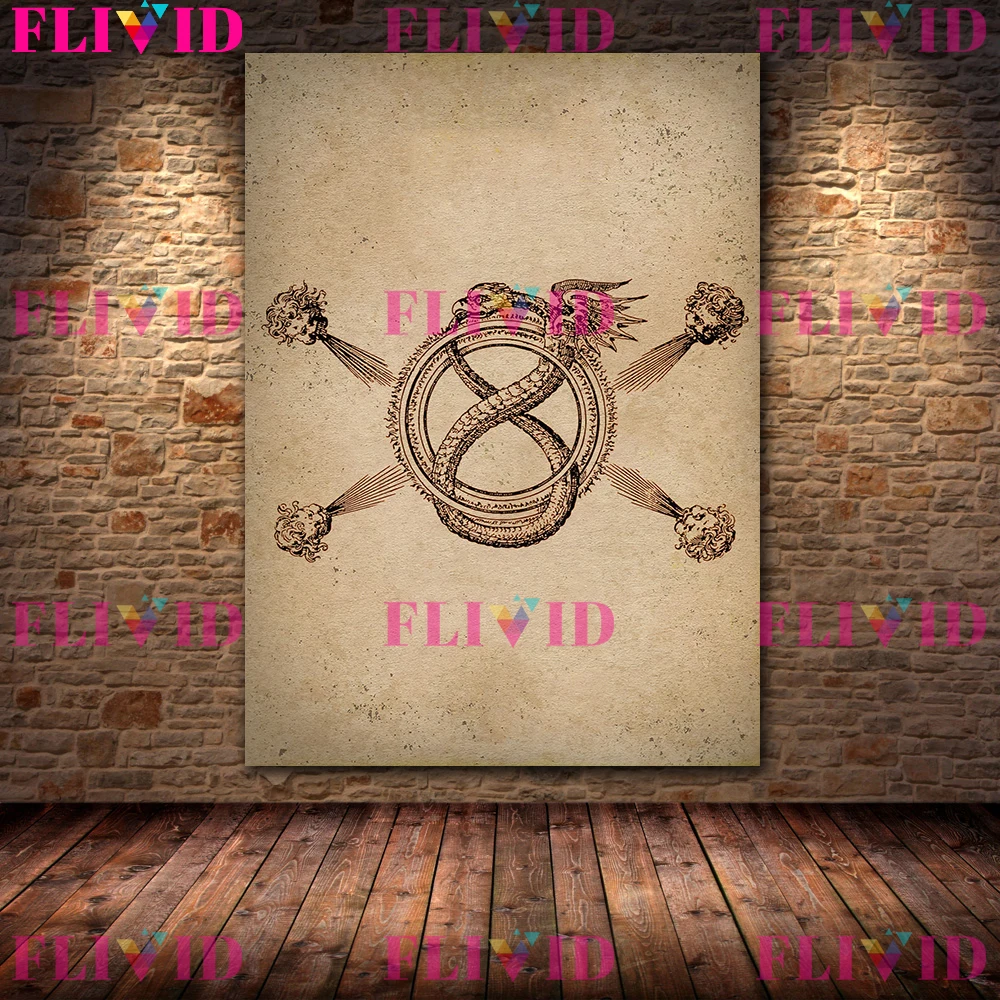 Occult Art Vintage Esoteric Symbol Wall Art Canvas Painting,Voodoo And Demon Runes Symbols Witchcraft Art Poster Print Decor