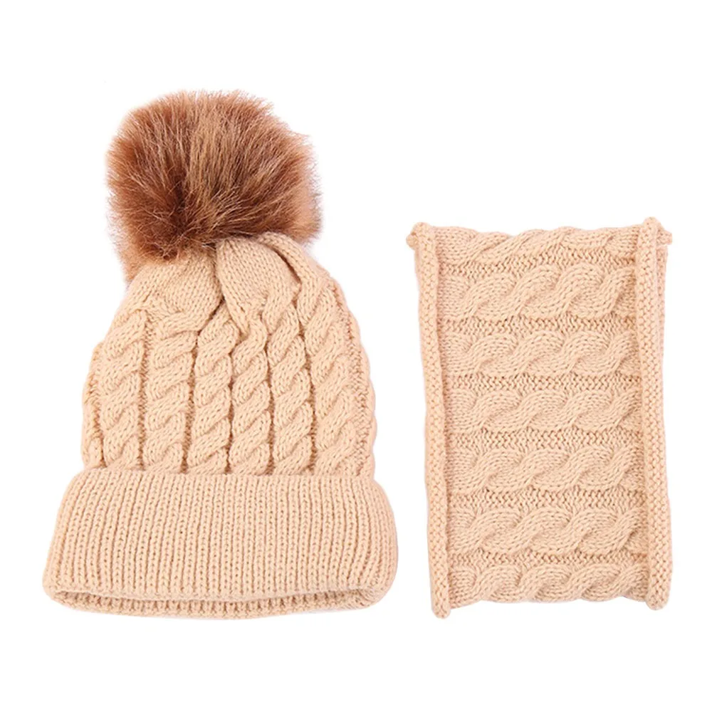 2Pcs/Set Ear Protection Children Hat Scarf Set Thickened Warm Kids Beanie Caps Windproof Casual Beanie Hat Scarf Boys Girls