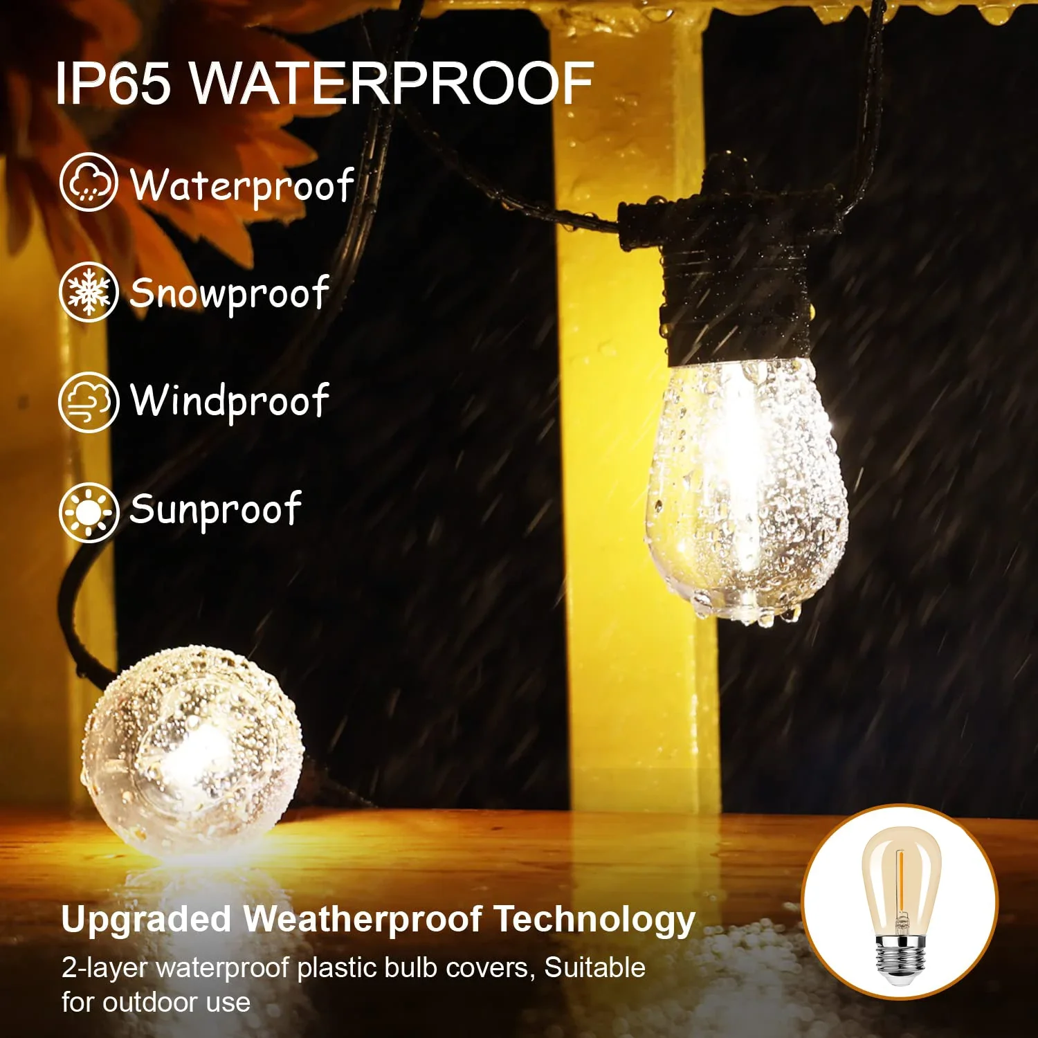 S14 Vintage Led Filament Bulb E27 1W Amber Plastic ST45 LED bulb Warm White 2700K Edison Light Lamp IP65 For String Lighting