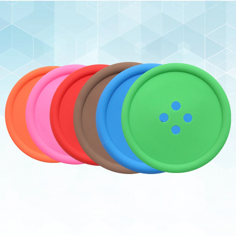 

6pcs Silicone Cup Mats Non slip Heat insulated Coasters Button Shape Cushion Protect Table Decor Home Office Reusable Soft